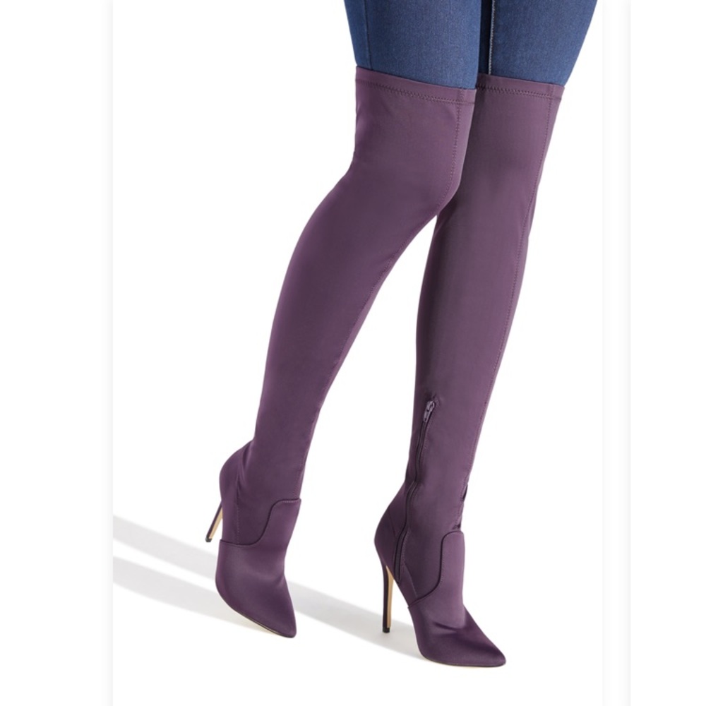 Purple Thigh High Stretchy Boots